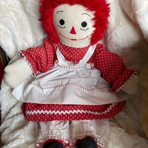 Red and White Stuffed Animal Doll with Embroidered Dress